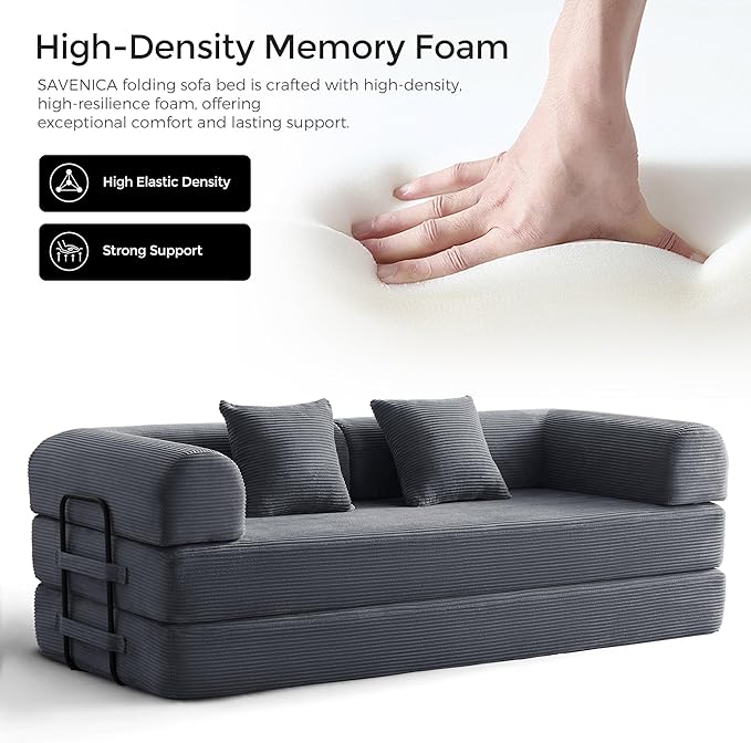 79 Floor Sofa Bed 5-in-1 Convertible Sleeper Sofa with Removable Armrests Corduroy Fabric Sofa Couch No Assembly Required for Living Room Dorm Studio (Dark Gray)