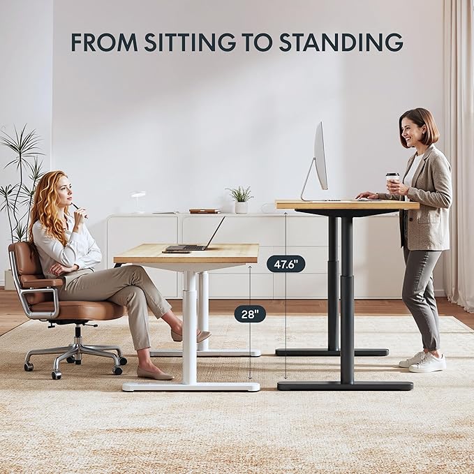 FLEXISPOT Bamboo Electric Standing Desk with Elegant Oval Legs 60x30 Height Adjustable Desk for Home Office &amp Living Spaces Black Frame