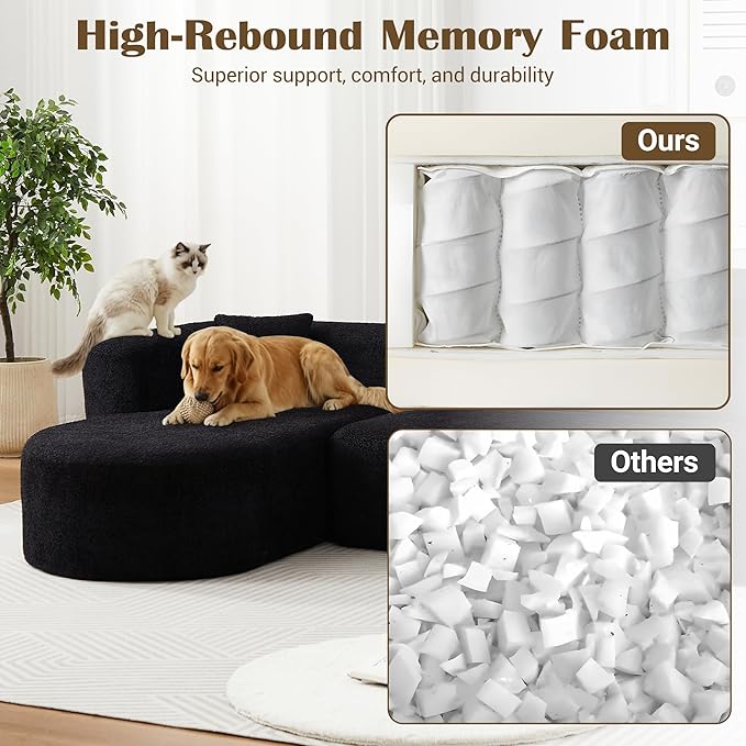 110 Inch Boneless Couches for Living Room Modern Modular Sectional Curved Sofa with Chaise Minimalist L-Shape Cloud Sectional Couch No Assembly Required (Black Left-Facing Chaise)