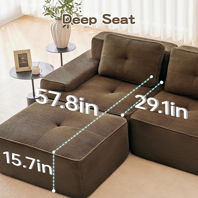 Oversized Modular Sectional Sofa Modern V Shaped Corner Boneless Couch with Ottoman Comfy 5 Seater Cloud Sleeper Sofa with Deep Seat Customizable Layout Couches for Living Room Apartment Brown