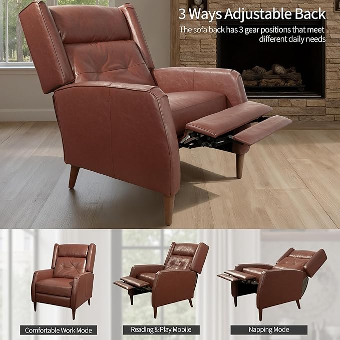 Art Leon Mid Century Modern Accent Chair - Faux Leather Armchair with Ottoman Modular Single Sofa Adjust The Seatback Chair Comfy Lounge Side Chair for Bedroom Living Room Brown