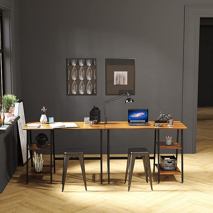 SHW 43-Inch Home Office Trestle Computer Desk with Open Storage Shelves Walnut