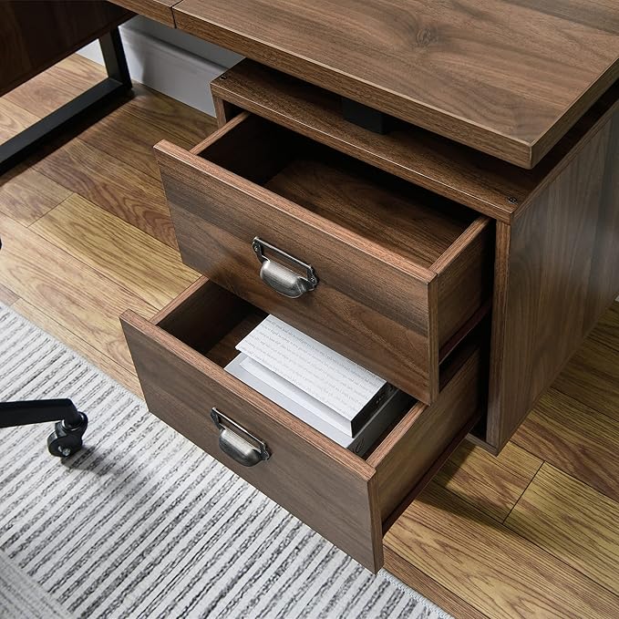 Computer Desk with 4 Drawers for Files Organization 59 Large Home Office Desk with Storage Shelves Industrial Study Writing Table Workstation for Home Office Study Room Dedroom Walnut