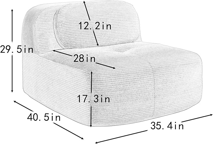 35.4 Middle Position Sofa Splicing Combination Corduroy Couch with 1 Lumbar Pillow Accessories for Modern Home Decor(Blue)