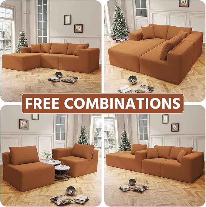 108 Cloud Sectional Couch with L-Shape Chaise 4 Seat Modern Modular Sofa Deep Seat Pillows Memory Foam Upholstered Couches for Living Room Bedroom Boneless Couch Relaxation Reading Teddy Fabric