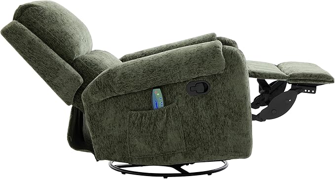 Christopher Knight Home Harper Massage Recliner Chair with 8 Modes Chenille Upholstered Recliner Sofa Swivel Massage Chair with a Side Storage Pocket for Living Room/Bedroom Head Support Green