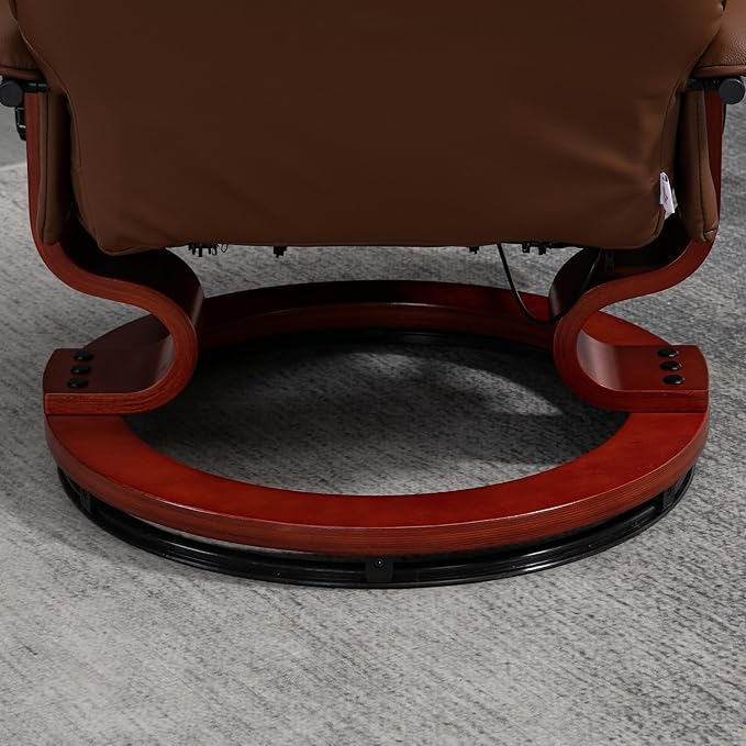 HOMCOM Faux Leather Manual Recliner Adjustable Swivel Lounge Chair with Footrest Armrest and Wrapped Wood Base for Living Room Brown