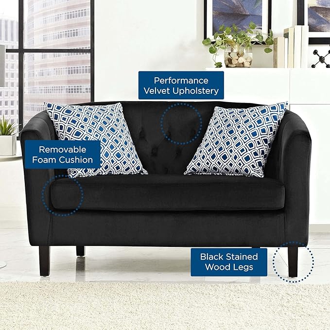 Modway Prospect Velvet Upholstered Contemporary Modern Loveseat In Black