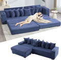 111 Inch Sleeper Sofa Bed | Convertible Cloud Sectional Couches for Living Room | L-Shaped Couch with Cup Holder Side Pocket 8 Pillpws | Blue