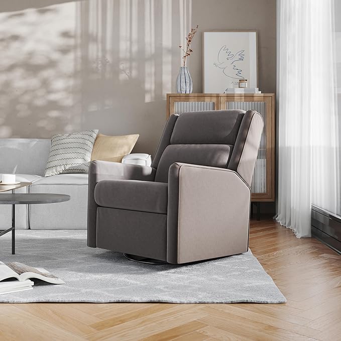 Flash Furniture Cash Swivel Glider Rocking Recliner Manual Recliner with 360 Degree Swivel for Living Room Bedroom or Nursery Fabric Upholstered Dark Gray