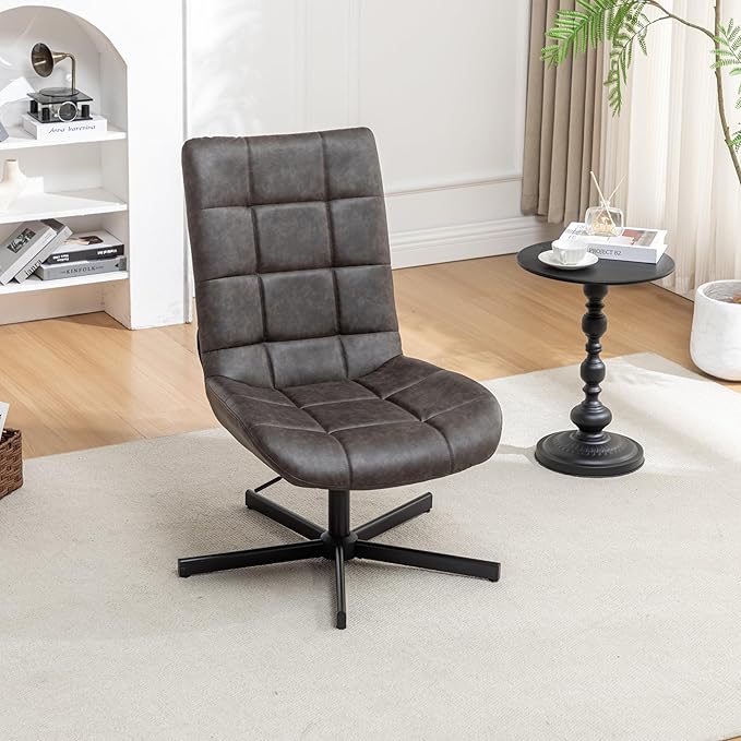 Roundhill Furniture Arlena Faux Leather Tufted Swivel Accent Chair Brown