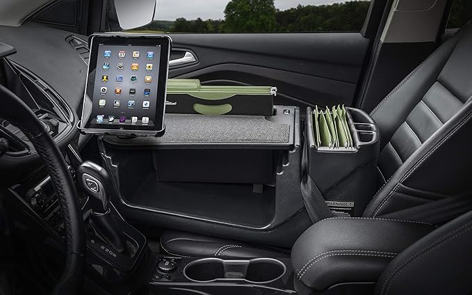 AutoExec AE-FMEF-PI-TAB-BT Efficiency FileMaster Car Desk for Your Vehicle Workstation and Mobile Office Black with 400 watt Power Inverter and Tablet Mount