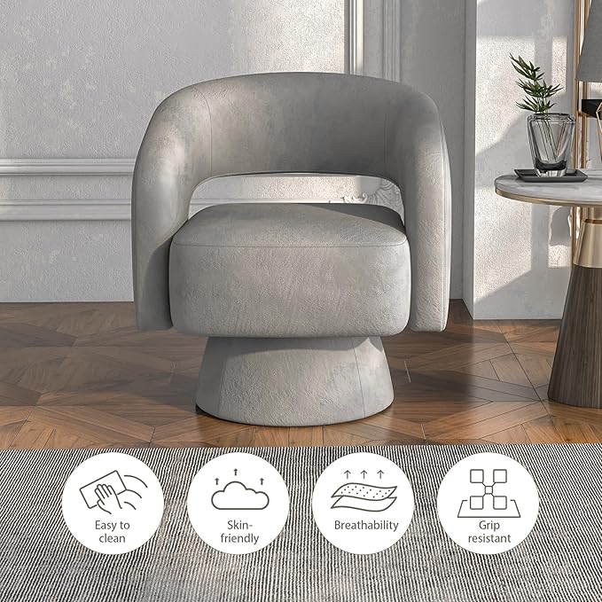 Phoenix Home Modern Swivel Accent Chair Set of 2 Velvet Barrel Chair 360 Degree Swivel Armchair for Living Room Bedroom Office Gray