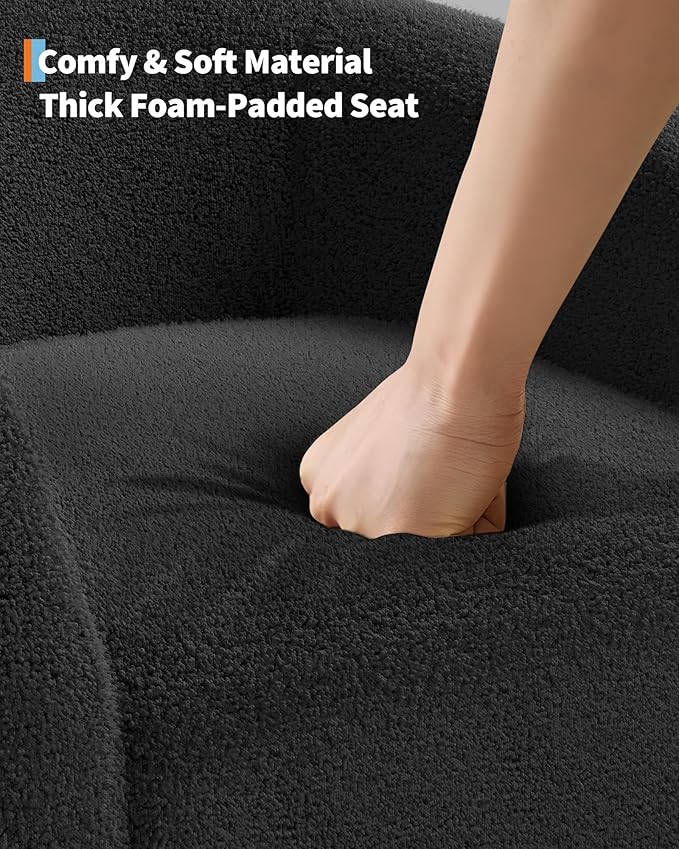 GarveeHome Accent Chair Barrel Boucle Chair Sherpa Armchair Club Chair Suitable for Living Room Bedroom Reception Room Office(Dark Gray)