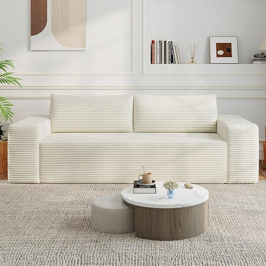 71 Loveseat Sofa Boneless Loveseats for Living Room No Assembly Required Corduroy Love Seat for Small Spaces Bedroom Apartment Office White