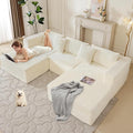 110 Modular Sectional Boneless Sofa with 2 Ottomans Corduroy U-Shaped Modular Sectional Sofa Convertible Cloud Couch with Deep Seats No Assembly Required (White 110 3Seat+2 0ttoman)