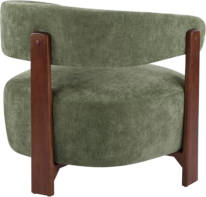 Christopher Knight Home Zax Modern Accent Chair for Living Room Upholstered Lounge Chair Indoor with Wooden Frame Comfy Reading Seating with 3 Legs Design Armchair with Cushion Green + Walnut