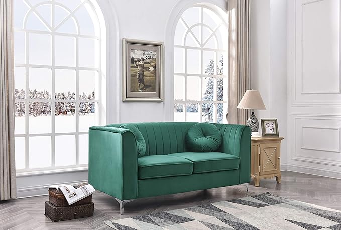 Glory Furniture Delray Velvet Upholstered Loveseat in Green