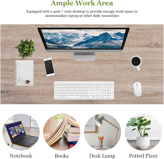 Computer Desk 39 Inch Office Desk with Metal Frame Home Office Desk Modern Simple Style for Small Space Home Office Living Room Bedroom Nature