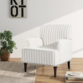 Accent Chair Mid Century Modern Comfy Armchair for Living Room Linen Fabric Single Sofa Lounge for Reading Bedroom Apartment Waiting Room with Wood Legs (Pinstripe Light Brown Set of 1)