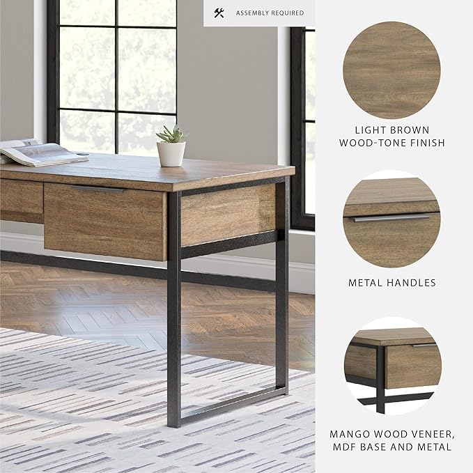 Signature Design by Ashley Montia Contemporary 67 Home Office Desk with Drawers and Cord Management Light Brown &amp Black