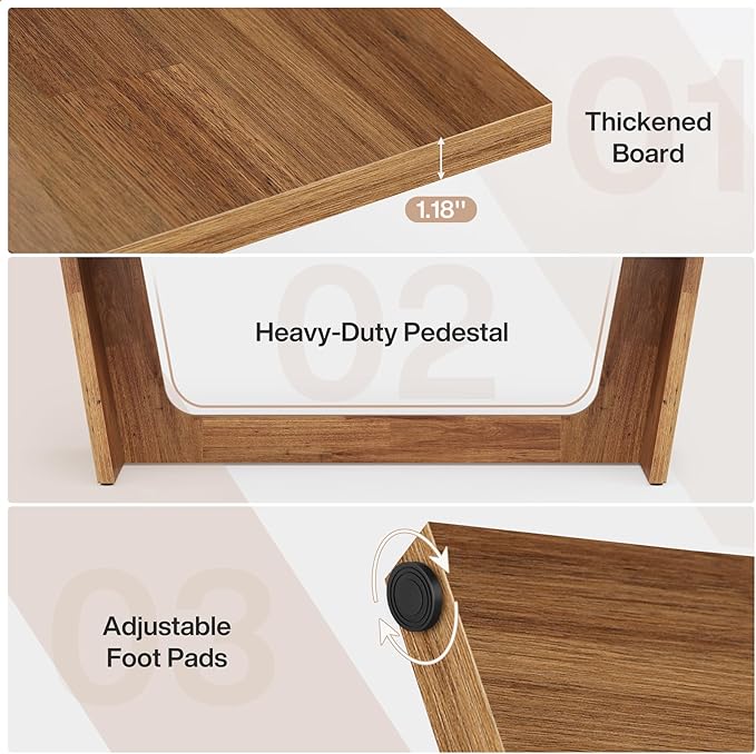 Tribesigns 70.87-Inch Executive Computer Desk: Large Home Office Desk with Solid Wooden Pedestal Industrial Wood Study Writing Table Workstation Business Furniture Walnut