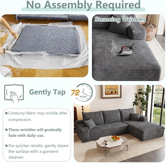 Modular Sectional Sofa Cloud Sectional Couch95Comfy Fluffy L-Shaped Couches for Living RoomDeep Seat Memory Foam Plush Corduroy Boneless Couch Sectionals No Assembly(Dark GrayRight-Facing Chaise)