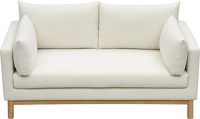 Meridian Furniture 157Cream-L Langham Collection Mid-Century Modern Linen Textured Fabric Upholstered Loveseat Cream Linen Textured Fabric Natural Finish Wood Base 66 W x 33.5 D x 33 H Cream