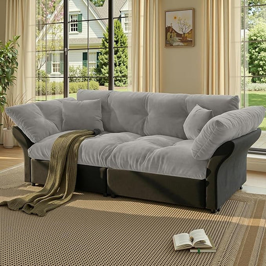 74.8 Queen Pull Out Couch BedVelvet Convertible Pull-Out Sofa Bed with Side Pockets3-in-1 Queen-Size Sleeper SofaSleeper Loveseat for Living RoomApartmentOffices (Grey)