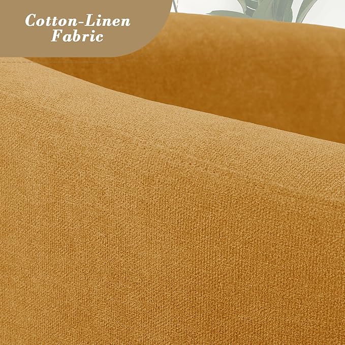 Athena Collection Modern Accent Chair with Ottoman Linen Barrel Sofa Chair Comfy Upholstered Armchair Reading Chair with Thickened Seat Cushion for Bedroom Living Room Yellow