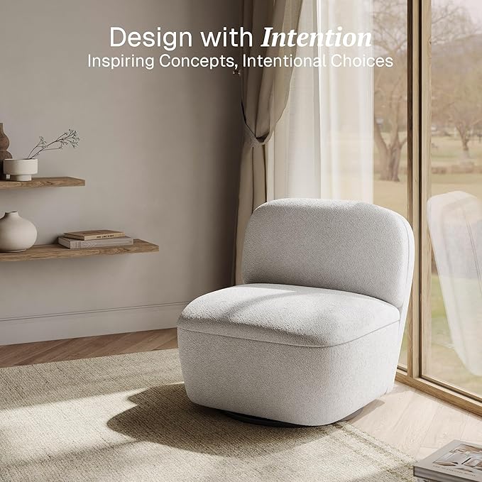 BELLEZE Upholstered Swivel Accent ChairModern 360° Rotating Chair with Hidden Storage Easy Assembly Compact Chair for Living Room Bedroom Office Space-Saving Design -White