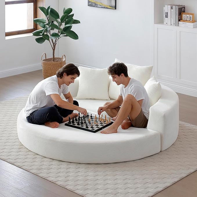 67 Round Convertible Folding Sofa Bed Boneless Couch Loveseat Floor Sleeper Chaise Lounge for Living Room Apartment Dorm Small Spaces Beige