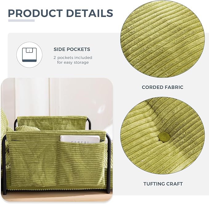 MAXYOYO Adjustable Floor Sofa Couch with Pillow Multi-Functional Bean Bag Bed 5-Position Foldable Lazy Sofa Sleeper Bed with Armrest Versatile Floor Seating for Reading Gaming Green Single
