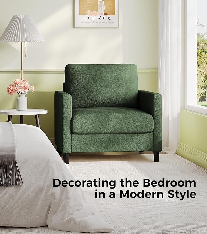 Sofa Reading Chair33 Accent Chair for Bedroom Tool-Free Setup Living Room Accent Chairs Comfy Arm Chairs Living Room All-Wood Reading Nook Green