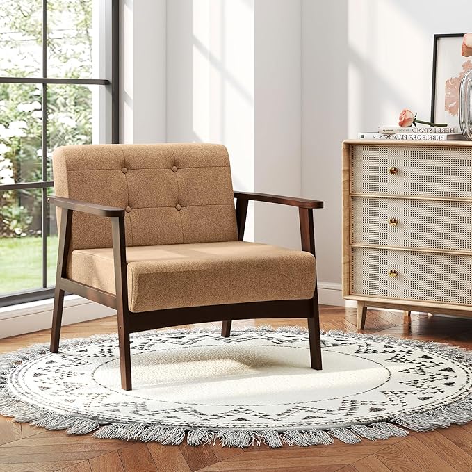 Giantex Mid-Century Modern Accent Chair Oversized Armchair with Rubber Wood Frame Armrest Wide Backrest100° Ergonomic Leisure Chair for Living Room Bedroom Office (1 Beige)