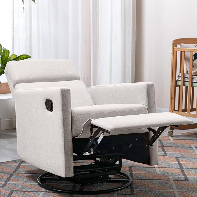 Swivel Rocker Recliner Chair 360 Degree Swivel Nursery Rocking Chair Manual Glider Rocking Recliners Chairs for Living Room Bedroom (Tan)