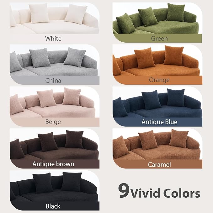 Yoglad 110‘’ Boneless Curved Sofa Modern Cloud 4-Seater Floor Couch Minimalist Compression Sofa for Living Room Apartment Studio Office No Assembly Needed(Chenille Orange)