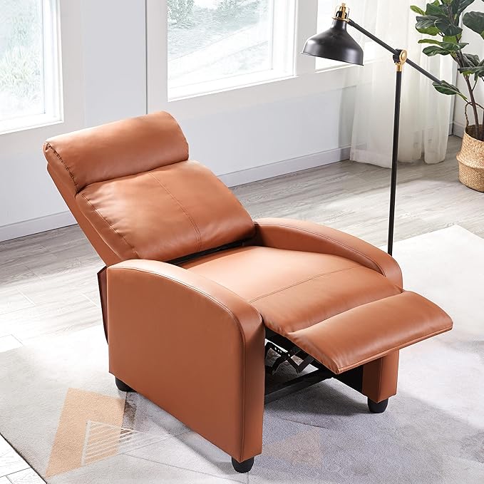 Topeakmart Single Recliner Chair PU Leather Recliner Sofa Padded Seat Club Chair for Living Room Home Theater Seating Tan