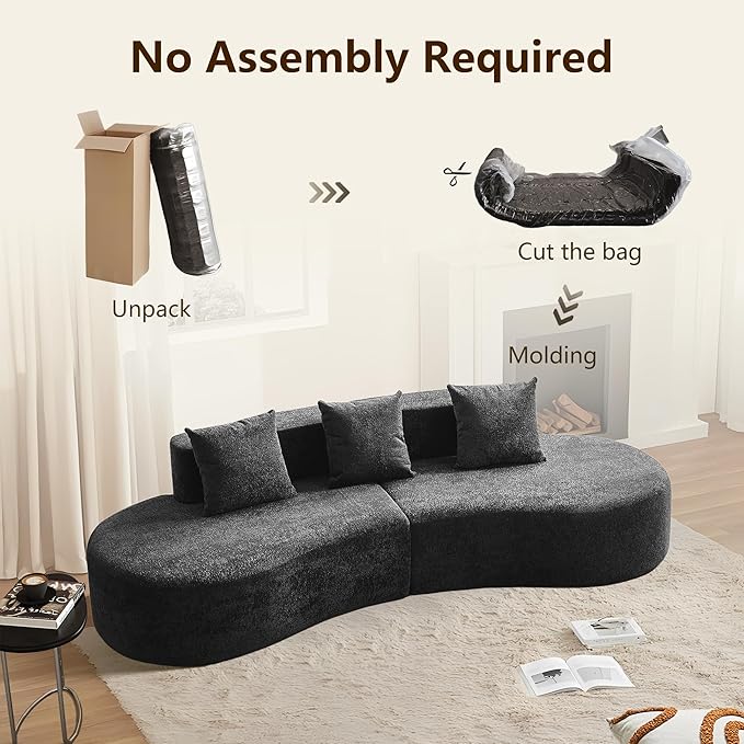 109 Modern Curved Sofa Raindrop Velvet Fabric 5 Seater Curved Shaped Sectional Couch for Living Room Bedroom Office No Assembly
