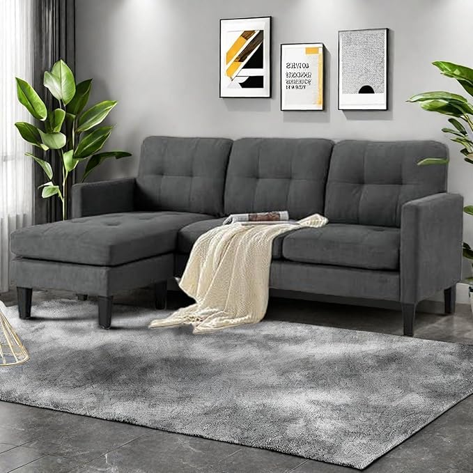 L Shaped Sectional Sofa Sleeper Sofa with Movable Ottoman Lounge Sectional Compact Couch for Apartment &amp Small Space Small Couch for Living Room Dark Gray