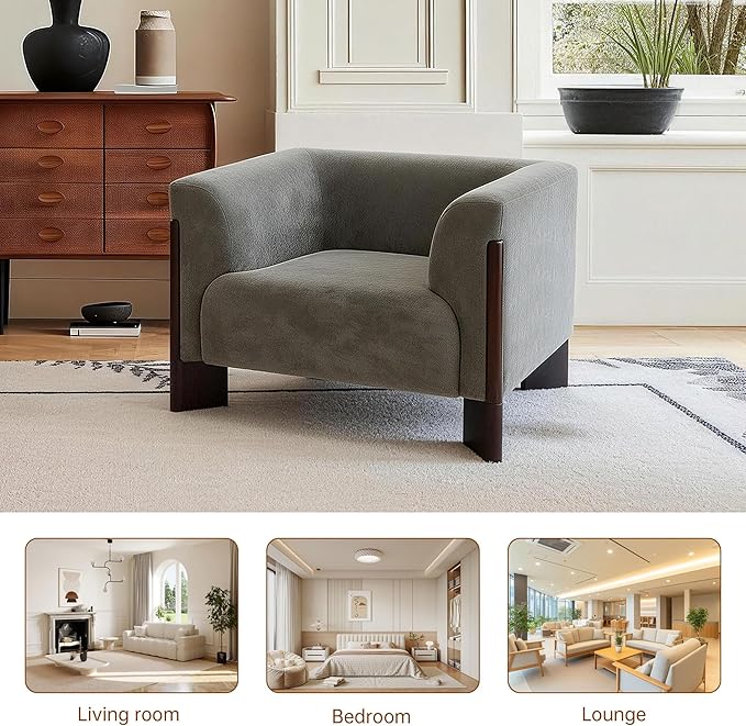 Oversized Accent Chairs Set of 2 Chenille Fabric Upholstered Club Chair for Living Room 41 Width Single Sofa Chair with Curved Handrail and Solid Wood Legs Modern Arm Chair for Bedroom HomeGray