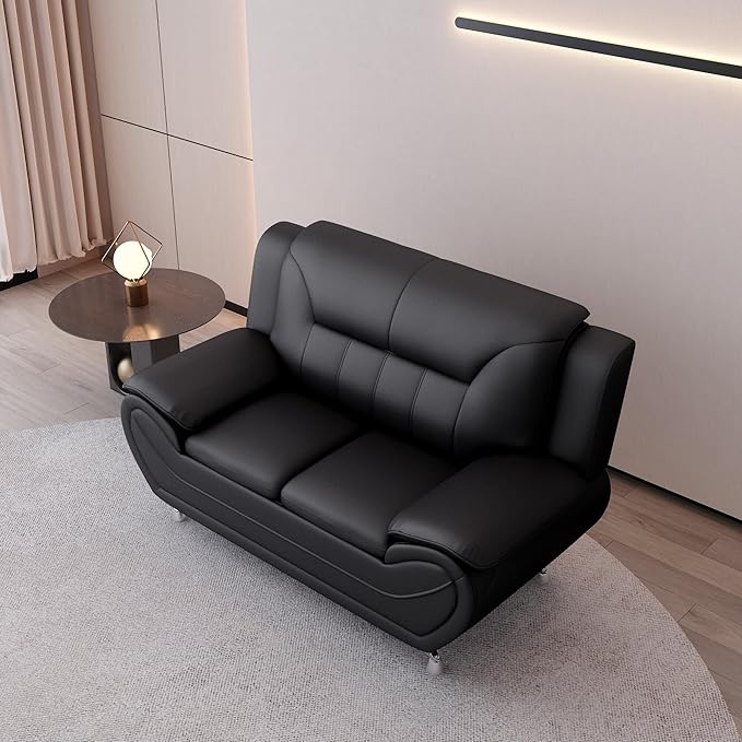 Michael Modern Faux Leather Upholstered Stainless Steel Legs Living Room Loveseat Midnight Black