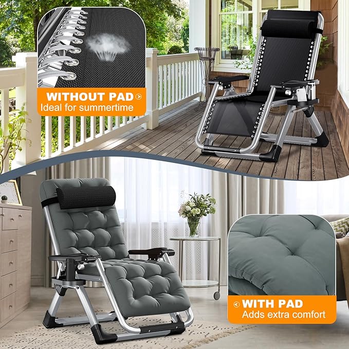 LILYPELLE Comfy Folding Chair Folding Lounge Chair for Bedroom and Living Room Folding Reclining Patio Chairs with Removable Cushion for Indoor Outdoor