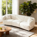 Christopher Knight Home Obito Boucle Upholstered 3-Seater Sofa Modern Home Sofa Living Room Wooden Large Upholstered Sofa Couch for Apartment/Home Office Light Beige