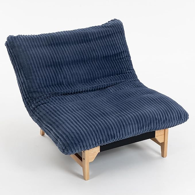 KEIKI Large Bean Bag Chair Adults Kids Comfy Corduroy Small Couch with Wood Frame Big Accent Beanbag Lounge Chairs Indoor Lazy Cozy Floor Sofa Couches for Living Room Reading Easy Assembly Blue