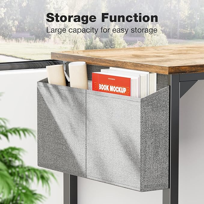 Sweetcrispy Computer Small Office Desk 40 Inch Student Kids Study Writing Work with Headphone Hooks &amp Storage Bag Modern Simple PC Home Bedroom Table - Brown