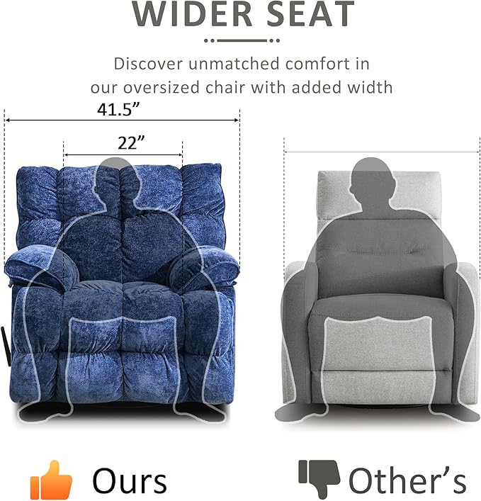 Oversized Recliner Chair Overstuffed Swivel Rocker with Extra Wide Seat &amp Breathable Fabric for Living Room (Manual Blue)