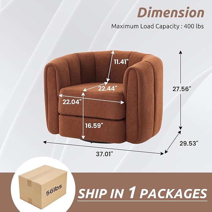 Eafurn 360° Swivel Accent Chair Furry Barrel Armchair Boucle Upholstered Leisure Lounge Sofa Reading Chair Oversized Padded Armchair with Thickness Cushions and Tufted Design for Living Room Bedroom