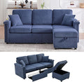 76'' Sectional Sofa Couches for Living Room 3 Seat L-Shaped Couch with Storage &amp Ottoman Corduroy Convertible Sofas with Chaise Apartment with USB Charging Cup Holder (Navy)