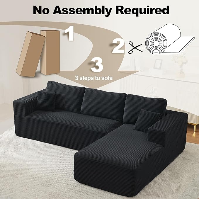 106 Cloud Modular Sectional Sofa Couch with L-Shape ChaiseModern Boneless Sectional Couch with Deep SeatUpholstered Couches for Living Room BedroomNo Assembly RequiredBlack